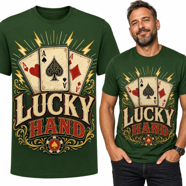 Koszulka męska poker „Lucky Hand” - trzy asy i żeton dla pokerzysty