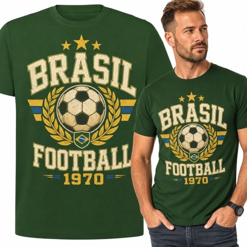 Koszulka męska „Brasil Football 1970” - retro piłka w laurowym wieńcu dla kibica