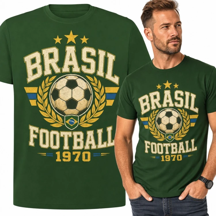 Koszulka męska „Brasil Football 1970” - retro piłka w laurowym wieńcu dla kibica