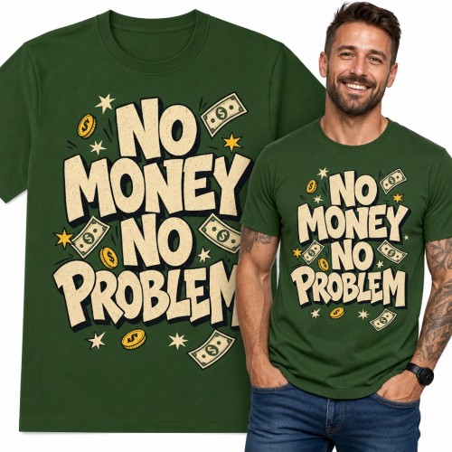 Koszulka męska „No money no problem” - napis z dolarami i monetami