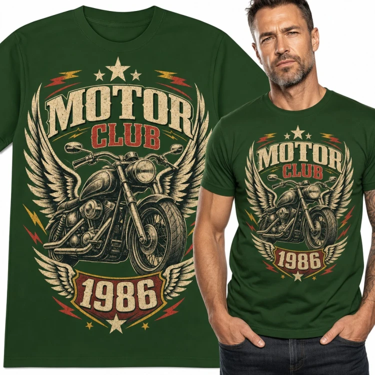 Koszulka męska „Motor Club 1986” - retro chopper ze skrzydłami dla motocyklisty