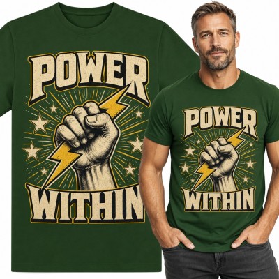 Koszulka męska „Power within” - pięść z błyskawicą i gwiazdami
