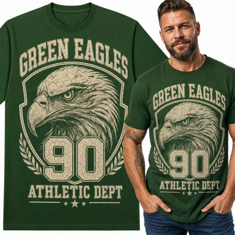 Koszulka męska z orłem „Green Eagles 90 Athletic Dept” - styl college