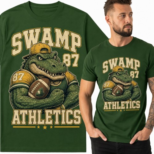 Koszulka męska aligator z piłką do futbolu „Swamp 87 Athletics”
