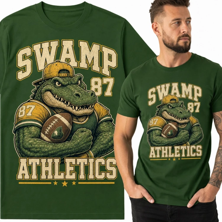 Koszulka męska aligator z piłką do futbolu „Swamp 87 Athletics”