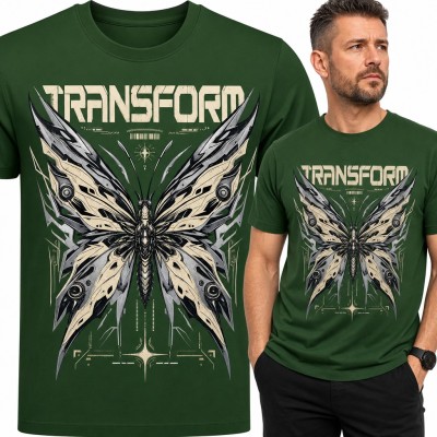 Koszulka męska „Transform” - mechaniczny motyl w stylu cyberpunk