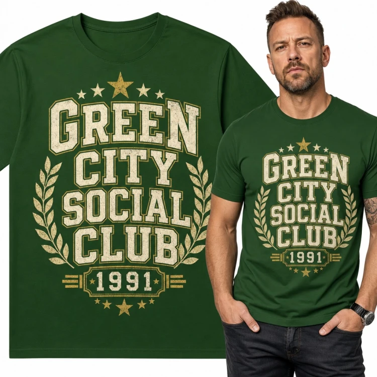 Koszulka męska „Green City Social Club 1991” - varsity z wieńcem laurowym
