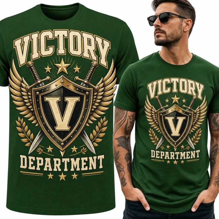 Koszulka męska „Victory Department” - herb z tarczą, mieczami i skrzydłami