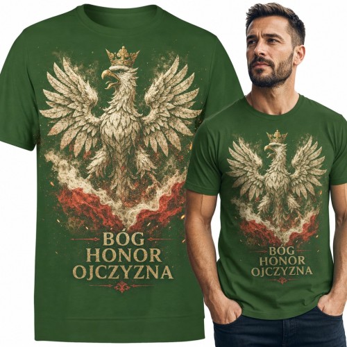 Koszulka męska z orłem w koronie „Bóg Honor Ojczyzna” - dla patrioty