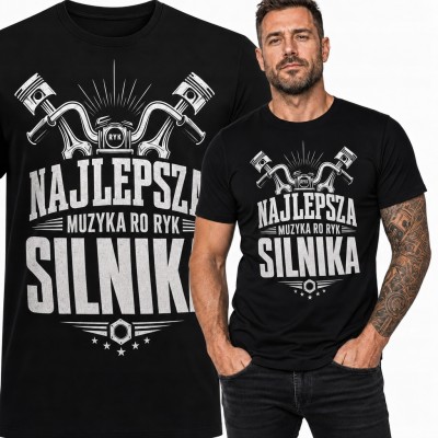 Koszulka męska motoryzacyjna „Najlepsza muzyka to ryk silnika” - tłoki silnika