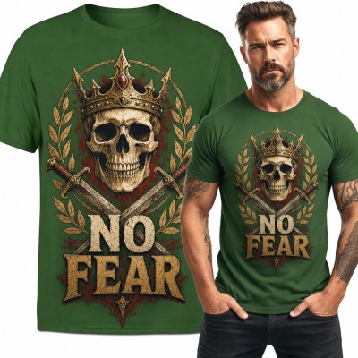 Koszulka męska „No Fear” - czaszka w koronie ze skrzyżowanymi mieczami