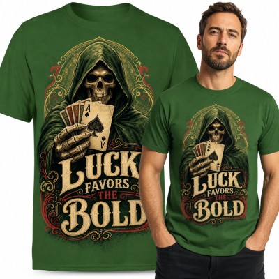Koszulka męska kostucha z asem pik „Luck favors the bold” - dla pokerzysty