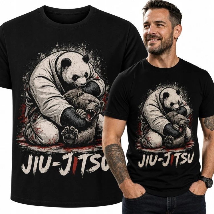 Koszulka męska z walczącą pandą „Jiu-Jitsu” - motyw BJJ