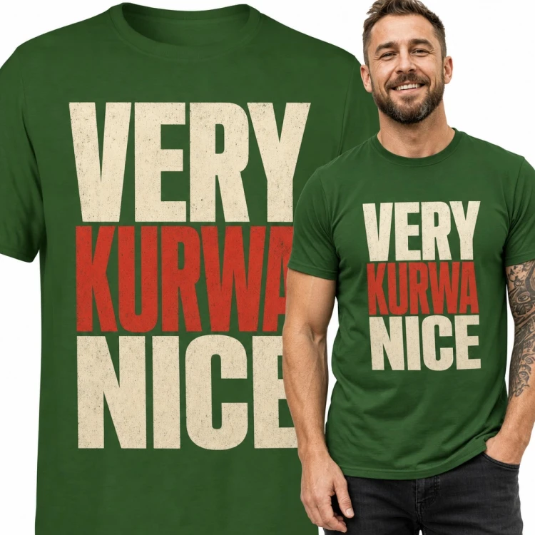 Koszulka męska z napisem „Very kurwa nice” - wulgarny ponglish dla faceta z humorem