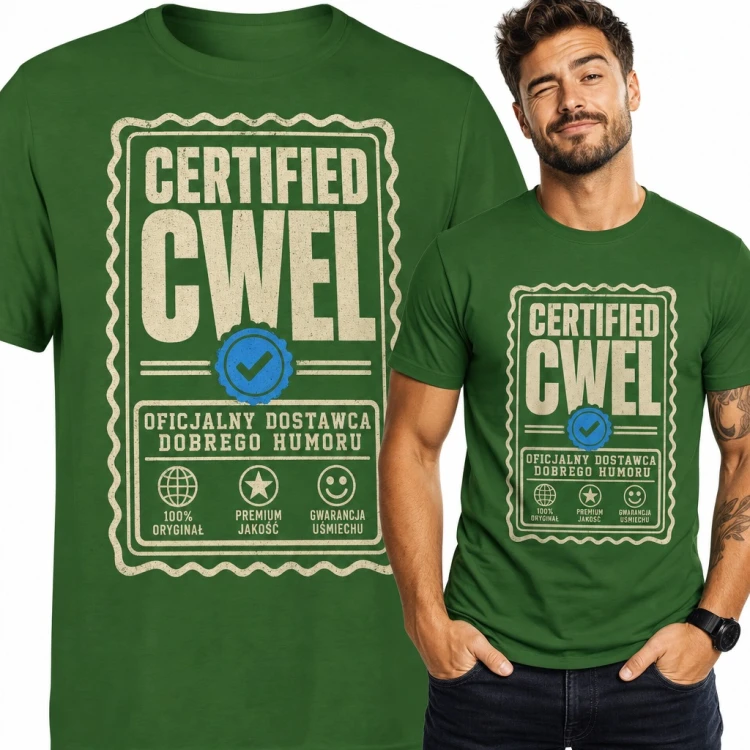 Koszulka męska „Certified cwel” - certyfikat dostawcy dobrego humoru