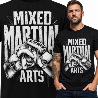 Koszulka męska MMA z rękawicami „Mixed Martial Arts” - surowy nadruk