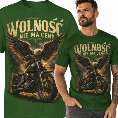Koszulka męska „Wolność nie ma ceny” - motocykl chopper i orzeł dla motocyklisty