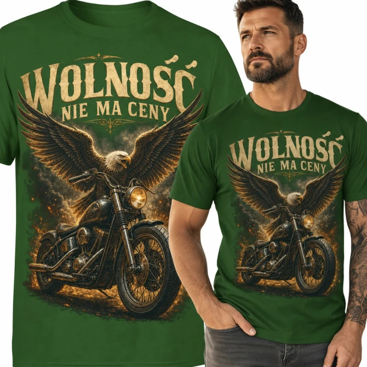 Koszulka męska „Wolność nie ma ceny” - motocykl chopper i orzeł dla motocyklisty
