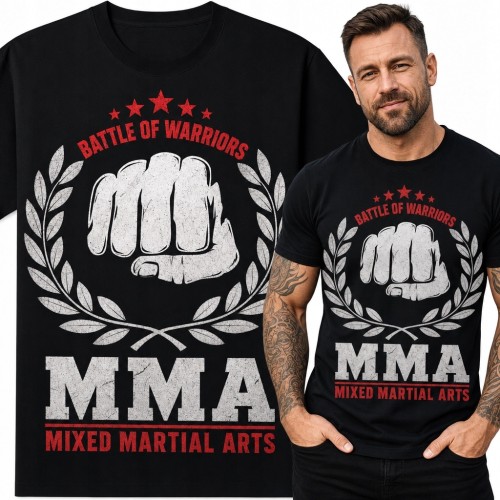 Koszulka męska MMA „Battle of Warriors” - pięść i wieniec laurowy