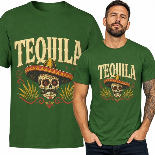 Koszulka męska „Tequila” - meksykańska czaszka w sombrero z agawą