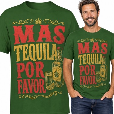 Koszulka męska „Mas tequila por favor” - butelka, shot i limonka