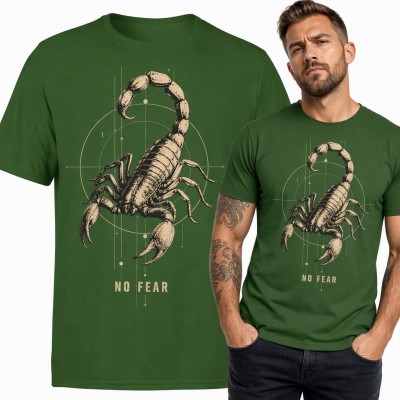Koszulka męska ze skorpionem i napisem „No fear” - geometryczny znak zodiaku