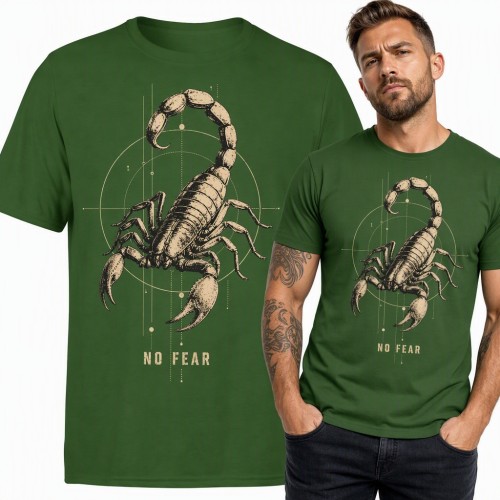 Koszulka męska ze skorpionem i napisem „No fear” - geometryczny znak zodiaku