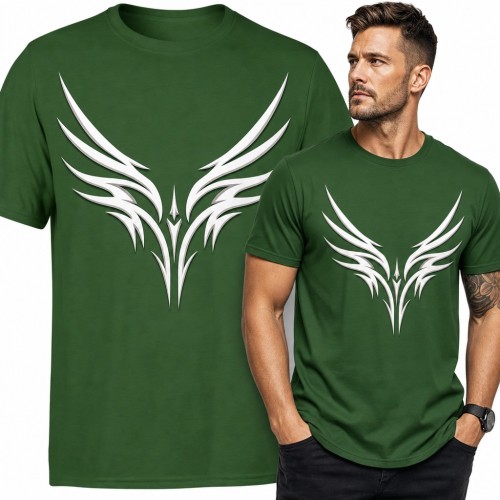 Koszulka męska tribal - białe skrzydła w stylu tatuażu