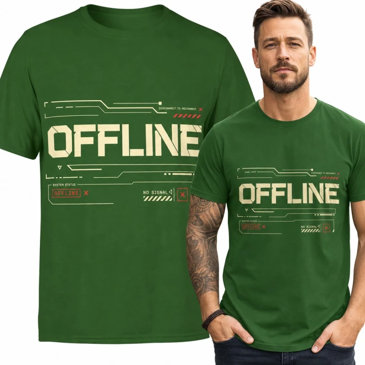 Koszulka męska „Offline” - interfejs HUD z hasłem Disconnect to Reconnect