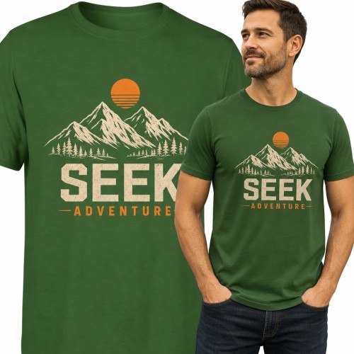 Koszulka męska „Seek adventure” - góry, las i słońce dla turysty