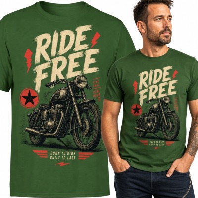 Koszulka męska „Ride Free” - motocykl retro dla motocyklisty