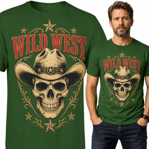 Koszulka męska „Wild West” - czaszka w kowbojskim kapeluszu
