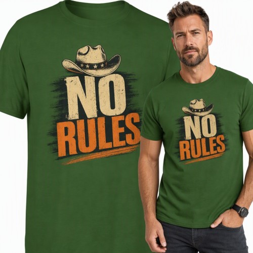 Koszulka męska „No rules” z kowbojskim kapeluszem w stylu western