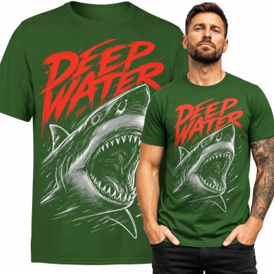 Koszulka męska z rekinem „Deep Water” - drapieżna paszcza dla nurka