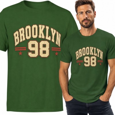 Koszulka męska „Brooklyn 98” - napis w stylu college z gwiazdkami