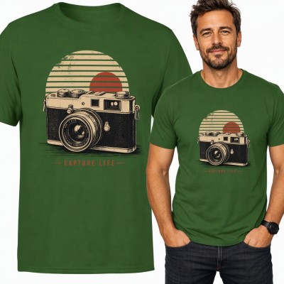 Koszulka męska z retro aparatem fotograficznym „Capture life” - dla fotografa