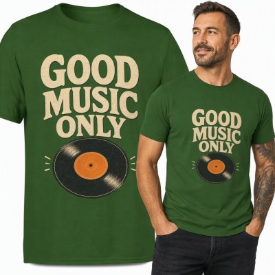 Koszulka męska „Good Music Only” z płytą winylową - dla melomana