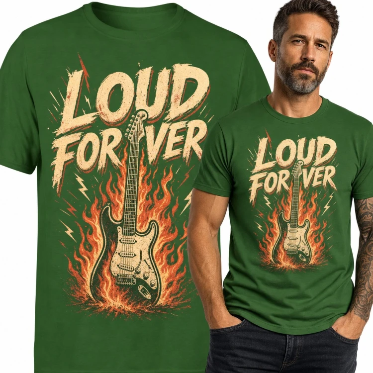 Koszulka męska „Loud forever” - płonąca gitara elektryczna dla gitarzysty