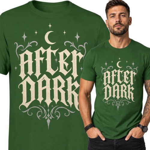Koszulka męska gotycka „After Dark” - półksiężyc i ornamenty