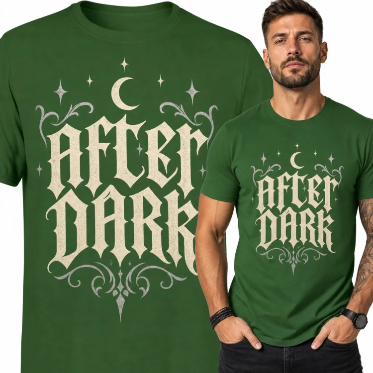 Koszulka męska gotycka „After Dark” - półksiężyc i ornamenty