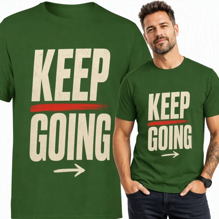 Koszulka męska z motywacyjnym napisem „Keep Going” i strzałką