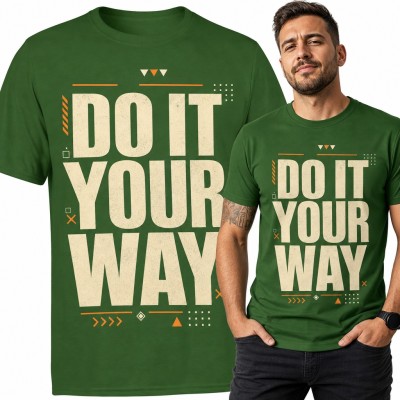 Koszulka męska „Do it your way” - motywacyjny napis z geometrycznymi akcentami