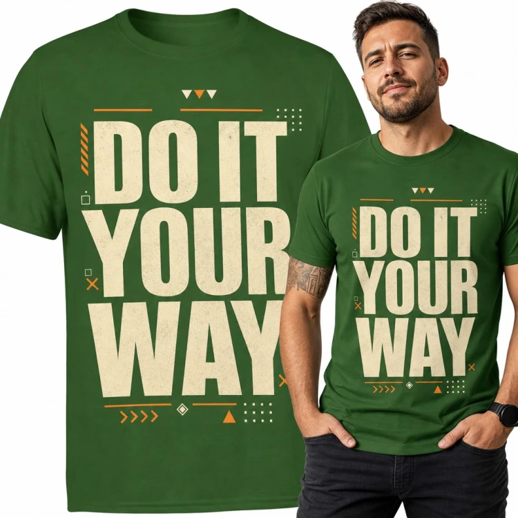 Koszulka męska „Do it your way” - motywacyjny napis z geometrycznymi akcentami