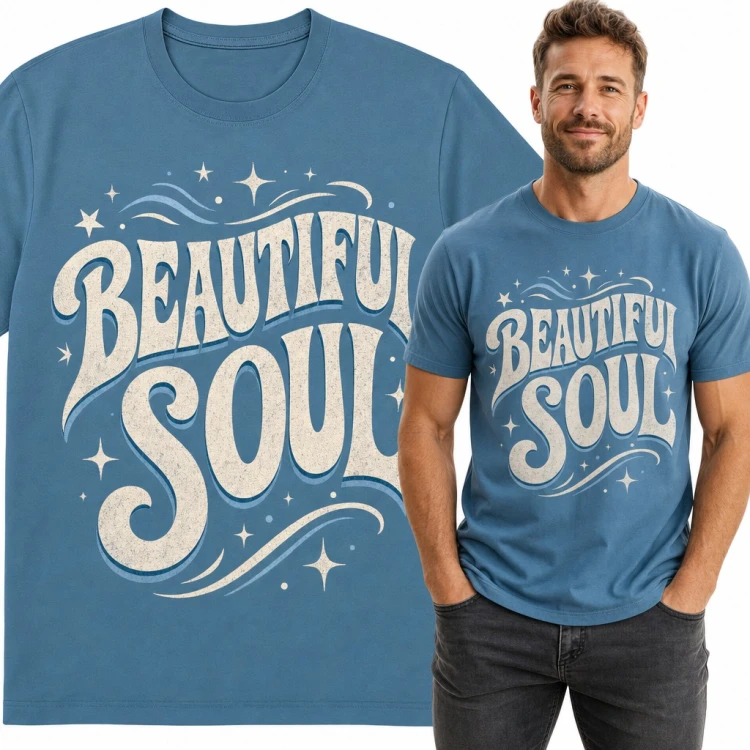 Koszulka męska „Beautiful Soul” - retro typografia z gwiazdkami