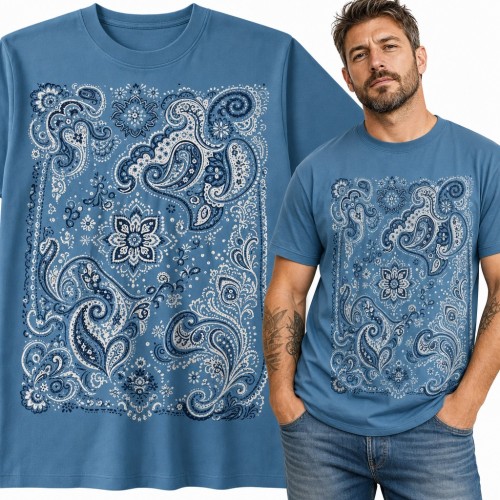 Koszulka męska z wzorem paisley w stylu bandany - ornamenty i kwiaty