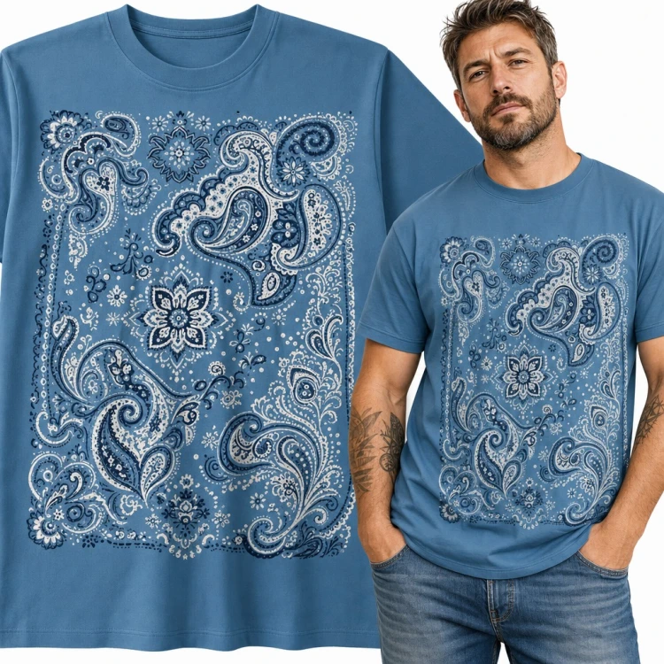 Koszulka męska z wzorem paisley w stylu bandany - ornamenty i kwiaty
