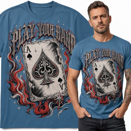Koszulka męska poker „Play your hand” - as pik w płomieniach