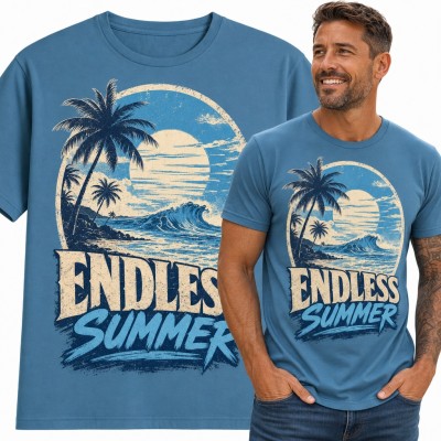 Koszulka męska „Endless Summer” - palmy, fala i zachód słońca w stylu retro