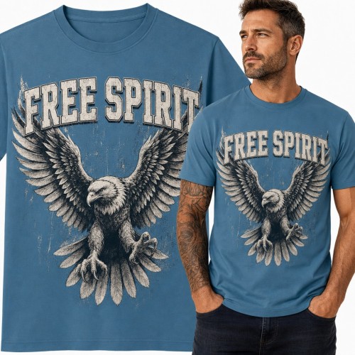Koszulka męska z orłem i napisem „Free Spirit” w stylu vintage