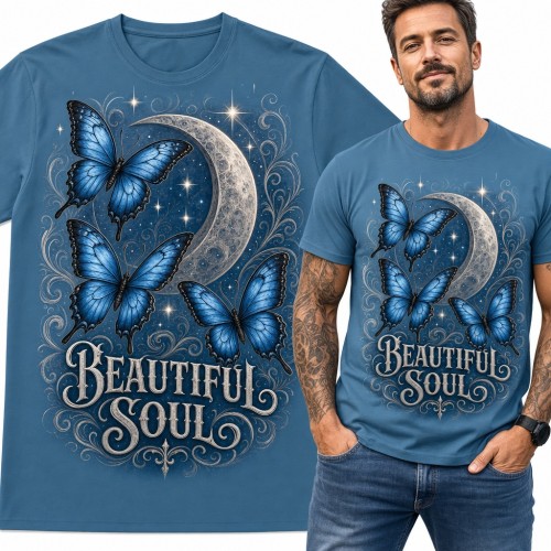 Koszulka męska motyle i półksiężyc „Beautiful Soul” - gwiezdny ornament